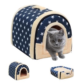 Umllpet Plush Cat House, Cat Cave Bed with Fluffy, Plush Cushion, Soft and Fluffy Cat House, Foldable Cat Bed Cave for Rabbits, Guinea Pigs, Kittens Under 2.5 kg, 35 x 32 x 28 cm