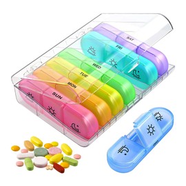 Pill Box 7 Days, Weekly Pill Box, 7 Days, 3 Compartments, Morning, Noon, Evening, Medication Box, 7 Days, 21 Independent Compartments, Tablet Organiser for Medication, Vitamins, Fish Oil