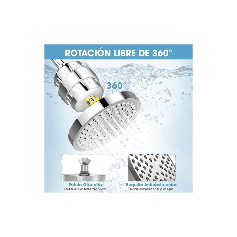 Cabezal De Ducha 6'' Filtrado Regadera 20 Etapas 3 Filtro