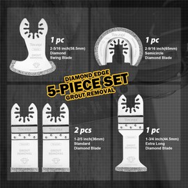 Diamond Oscillating Multi Tool Blades 5 Pcs Set, Precise & Clean Cutting for Grout Removal, Cleaning Mortar