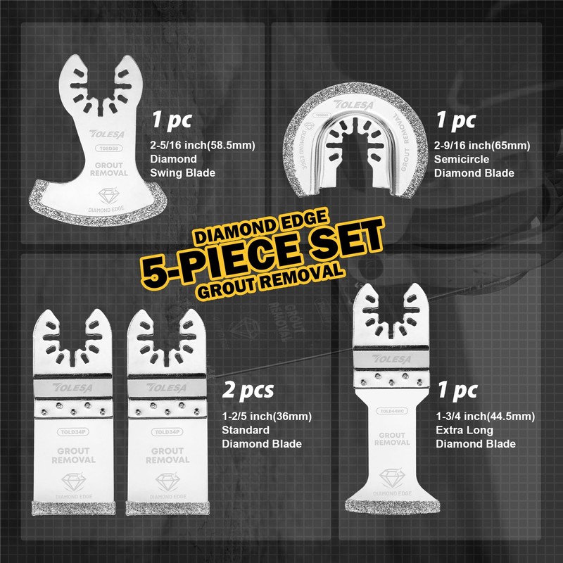 Diamond Oscillating Multi Tool Blades 5 Pcs Set, Precise &