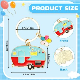 HEKOBAG 4 Pieces Caravan Key Chains Cute Key Chains RV Shaped Keychain Couple Keychain Key Chain Accessories for Men and Women, Yellow/Blue