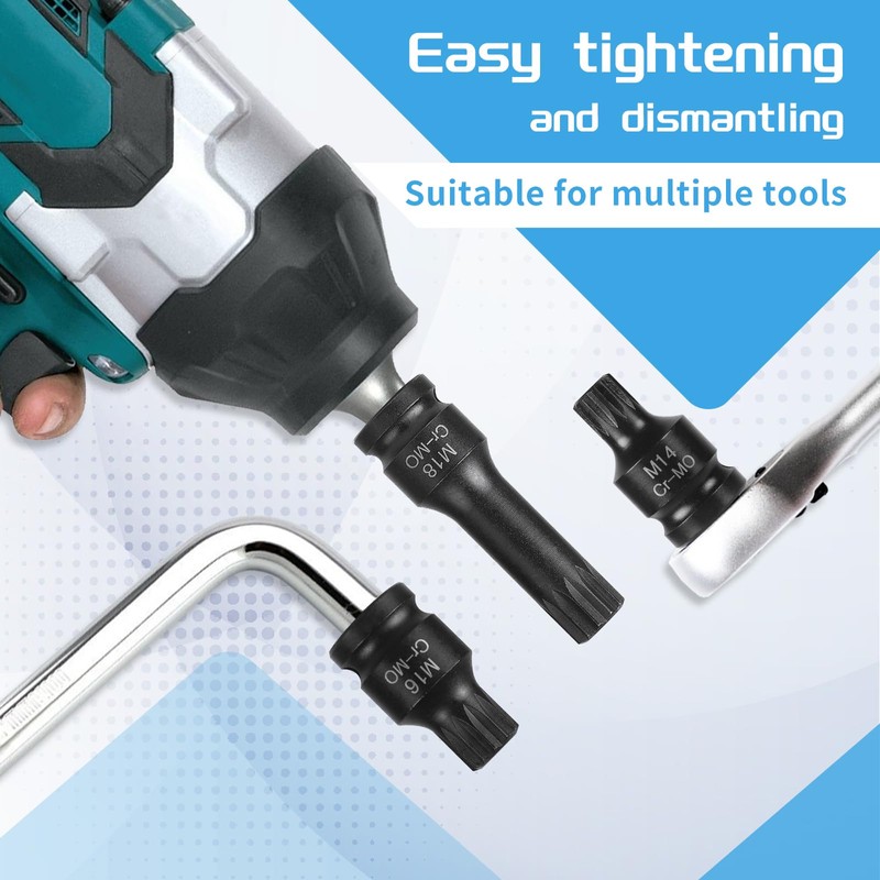EFUTURETIME 6-Piece Spline Socket Set 1/2 Inch, M14, M16, M18,