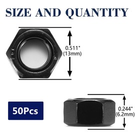 M8 x 1.25mm Hex Nuts 50Pcs 304 Stainless Steel 18-8, Full Thread, Hex Drive, Black Oxide by SG TZH