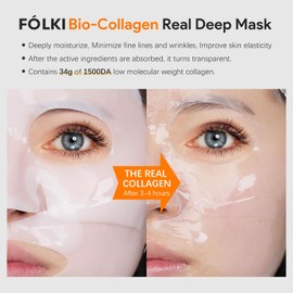 FÓLKI [Baforki] Bio-Collagen Real Deep Mask (1.2 oz (34 g) x 4 pieces) | Hydrogel Mask | Highly Moisturizing | Haritsuya Pore Care | Non-sticky| Dry, Sensitive Skin| Korean Cosmetics