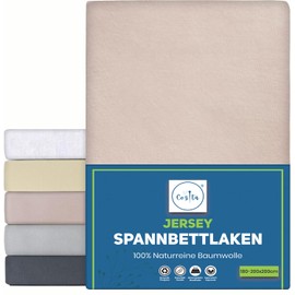 Cozita Basics Fitted Sheet 180 x 200 cm - 100% Cotton Jersey Bed Sheet, Oeko-Tex Certified, Up to 25 cm Mattress Height - Beige