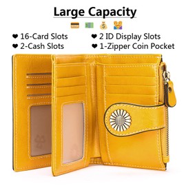 SENDEFN Bifold Purse Card Holder Wallet Genuine Leather RFID Blocking Wallet for Women with 16 Card Slots