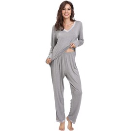 GYS Viscose from Bamboo Women's Pajama Sets Super Soft Long Sleeve Sleepwear Comfy Winter Pjs Sets S-4X, B- V Neck - Heather Grey, 4X-Large Plus