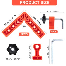 YUENGJGI 90 Degree Angle Clamps Positioning Square Set, Rectangular Clamps Wooden Tool, Suitable for Picture Frames, Cabinets, Boxes, a Set of 4 Pieces (15 cm), with 4 Clamps