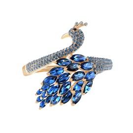 Alilang Womens Crystal and Gold Plated Peacock Rhinestones Bangle Bracelet, Navy