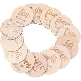 1 Set (12 Pieces) Baby Monthly Milestone Cards, Wooden Baby Milestone Discs Pregnancy Journey Double Sided Milestone Cards for Newborn Photo Props Baby Shower Gifts