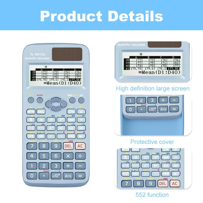 Scientific Calculator, Engineering Calculator, Math Calculator with 552 Functions, 10+2