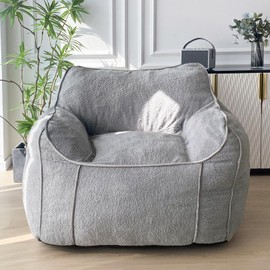 MAXYOYO Giant Bean Bag Chair for Adults, Large Stuffed Bean Bag Couch with Filler Living Room Bean Bag Chair with Armrest, Accent Chair Sofa Floor Chair with Pocket for Dorm Reading, Grey