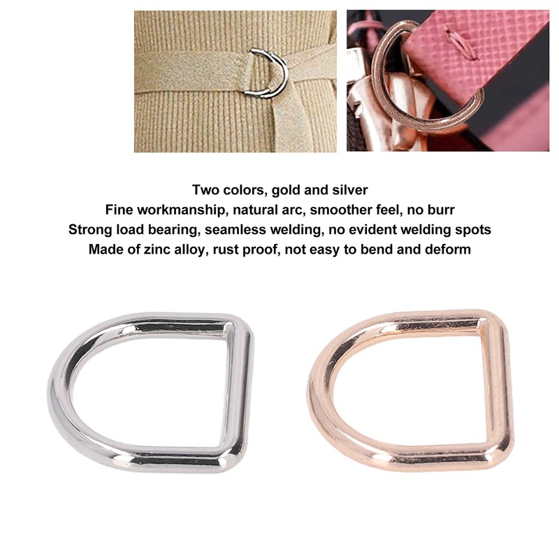 120Pcs Metal D Rings Seamless Interface Strong Load Bearing Gold