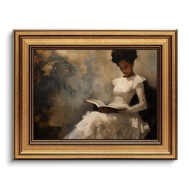 Gold Framed Wall Art Vintage Canvas Wall Art African American Black Girl Reading Book Artwork Prints Picture for Living Room Bedroom Farmhouse Bathroom Office Decor, 8x10