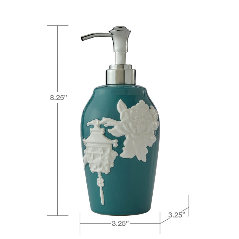 SKL Home Vern Yip Floral Lanterns Soap/Lotion Dispenser, Teal