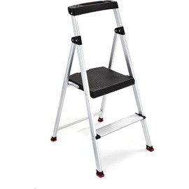 Rubbermaid 2-Step Ladder, Aluminum Lightweight Folding Step Stool with Project Top, Silver, Tested to US Safety Standards, No Assembly Required