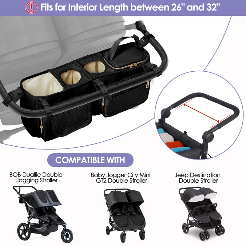 Prokva Double Stroller Organizer Compabitle with BOB Duallie and City