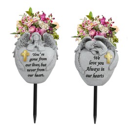 Cemetery flowers for grave Angel and Cross Cemetery Cemetery Memorial Vase, Cemetery Flower Grave,2-piece Angel Cemetery vase with iron Spikes ,Garden decoration Memorial Gift for Lost Love (1white)