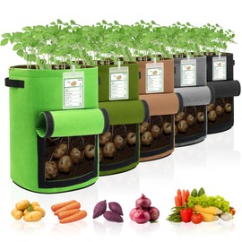 5-Pack Colorful 10 Gallon Potato Grow Bags, Upgraded Heavy Duty Potato Grow Bags with Flap and Plant Growth Record Card, Garden Pots, Fabric Plant Pots for Potatoes, Tomato, Vegetables