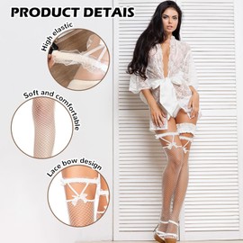 Vokmon 2 Pairs Lace Thigh High Stockings, Lace Garter Tights, Hold Up Stocking With Lace, Fishnet Stockings Pantyhose, Pantyhose With Garter, Lace Top Stockings Silk Tights for Women Girls, White