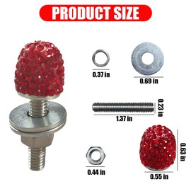 Bling Car Licence Plate Screws Kit, Rhinestone Licence Plates Frame Fasteners, Aluminum Alloy Car Tag License Plate Bolt Cap Washer, Auto Decorative Accessories for Vehicle Truck Motorcycle (Red)