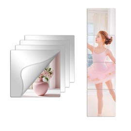 4pcs Unbreakable Acrylic Mirror, Kids Safety Unbreakable 8"x8" Plexiglass Shatterproof Door Mirror Full Length Tiles for Wall Bedroom Frameless Wall Stickers for Living Room Door