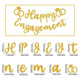 Gold Glitter Happy Engagement Banner Engagement Party Decorations Sign for Backdrop Engaged Banner Bachelorette Party Decorations Wedding Engagements Party Supplies