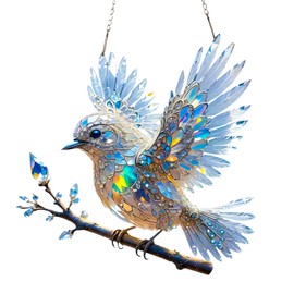 Acrylic Sun Catchers for Windows - 20cm Vibrant Bird Garden Ornaments Outdoor, Christmas Bird Gift 2D Flat Crystal Hanging Decor Waterproof & Scratch-Resistant