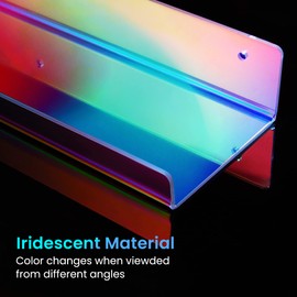 upsimples Acrylic Shelves for Wall Decor, 15" Display Shelf for Perfume, Skincare, Nail Polish, Wall Organizer for Bathroom, Bedroom, Living Room, Playroom, Kids Bookshelf, Iridescent, 4 Pack