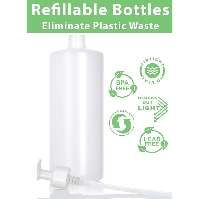 32 oz Large Clear Natural Refillable Plastic Squeeze Bottle White