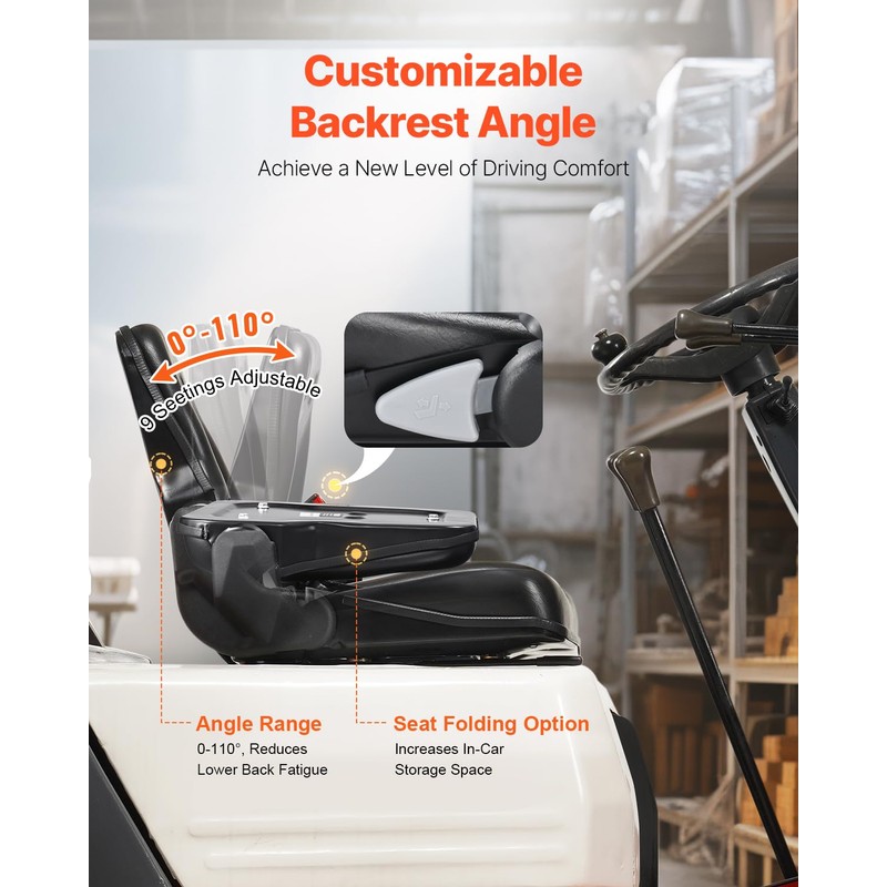 VEVOR Universal Forklift Seat, Tractor Seat with Adjustable Backrest &
