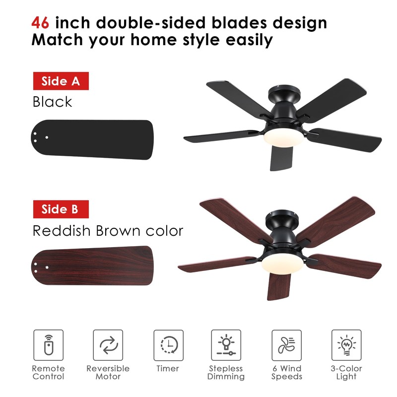 Mpayel Ceiling Fans with Lights- 46" Low Profile Indoor Ceiling