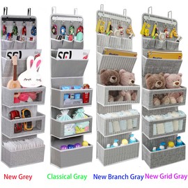 VICTORICH All-in-ONE Over The Door Organizer, Super Behind The Door Storage Organizer with Door Rack and Large Clear Windows, Wall File Organizer, Hanging Organizer (New Branch Gray)