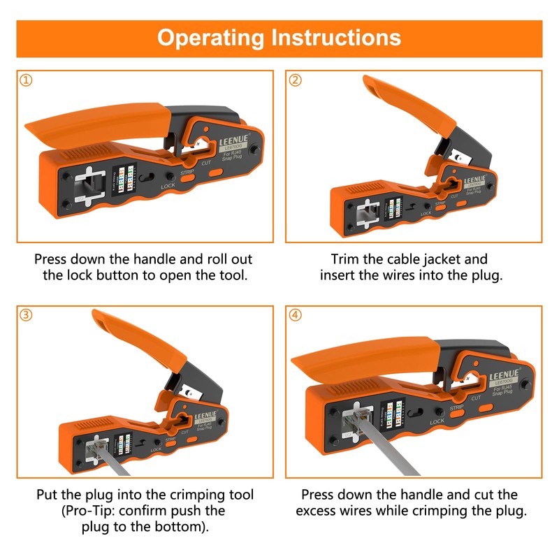LEENUE RJ45 Crimp Tool, RJ45 Pass Through Crimping Tool for