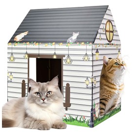 MUNILAIL Cardboard Cat House with Scratcher 16"x 13"x19" Cat Scratch House for Indoor Cats’ Birthday Large Cat Scratcher Box