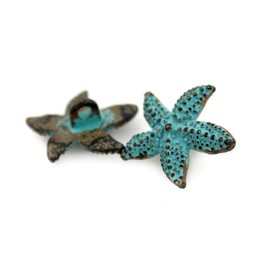 Bezelry 12 Pieces Starfish Metal Shank Buttons 19mm. (Green Patina)