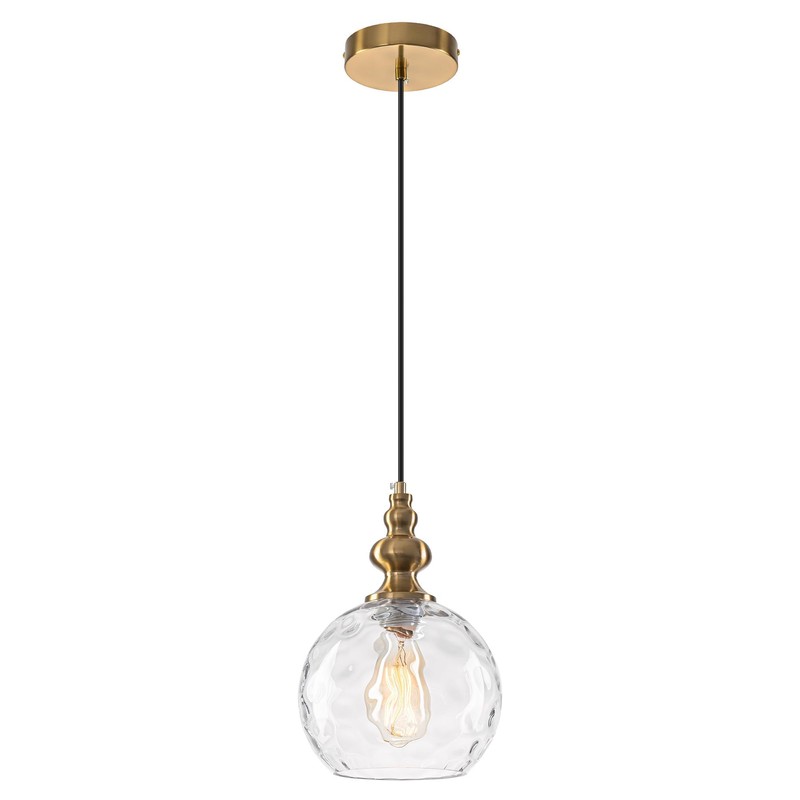 Helitemis 1-Light Brushed Brass Glass Pendant Light, Adjustable Height Modern