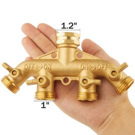 4 Way Heavy Duty Brass Garden Hose Splitter, Hose Connector 3/4", Hose Spigot Adapter with 4 Valves