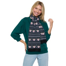 360 Threads Adults Women's & Men's Scarf, Thick Plush Winter Scarf Soft Knit Pattern, Unisex Holiday Accessory, 2-Ply Warm Cozy Acrylic Blend, Christmas Gift One Size Fits All, Reindeer Print