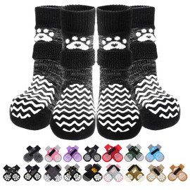 PUPTECK Anti Slip Dog Socks 2 Pairs with Double Grippers for Hardwood Floors, Shoes for Hot/Cold Pavement, Boots & Paws Protectors to Prevent Licking, Traction Booties for Senior Small Large Dogs