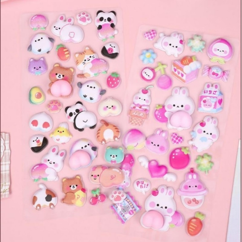 2 Pack Squishy Butt Stress Relief Stickers Cute 3D Peach