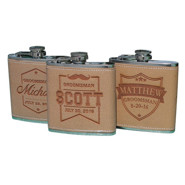 Personalized Wrapped Flask - Groomsmen Bachelor Party Hip Spirit Flask