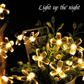 Solar Flower String Lights Waterproof 8 Modes 50 LEDs Solar Blossom Fairy Lights for Indoor Outdoor Garden Wedding Christmas Party Holiday Yard Decorations-Yellow