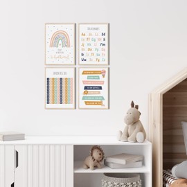 MeinBaby123® Educational Learning Posters Learning Posters | Pictures Children's Room | Set of 4 A4 Poster Set | Alphabet ABC, Numbers | Preschool, Primary School | Wall Poster Premium (Learning