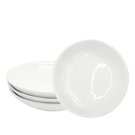 biemotwoway 8.75'' Ceramic Flat Pasta Bowls,Wavy Rim 36oz Porcelain White Pasta Plates Set of 4 for Kitchen,Modern Porcelain Stoneware pasta bowls,Dishwasher & Microwave & Oven Safe Bowls