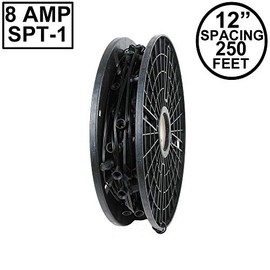 Novelty Lights 250 Foot C9 Christmas Stringer Bulk Reel, Black Wire, 12" Spacing, Intermediate Base (C9/E17), SPT-1 8 AMP Wire