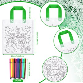 HOWAF 12 Nativity Scene Christmas Fabric Bags for Painting, Christmas Bags Christmas Nativity Scene Figures Jesus Non-Woven Bags for Painting for Crafts Christmas Children, Christmas Gifts