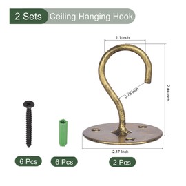 YOKIVE 2 Pcs Ceiling Hanging Hook, Heavy Swag Hook with Round Plate Hanging Plants, Great for Office, Home, Daily Use (Bronze, 2.2x2.5-Inch)