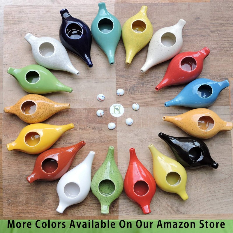 Ancient Impex Ceramic Neti Pot (270 ML Capacity) with 5